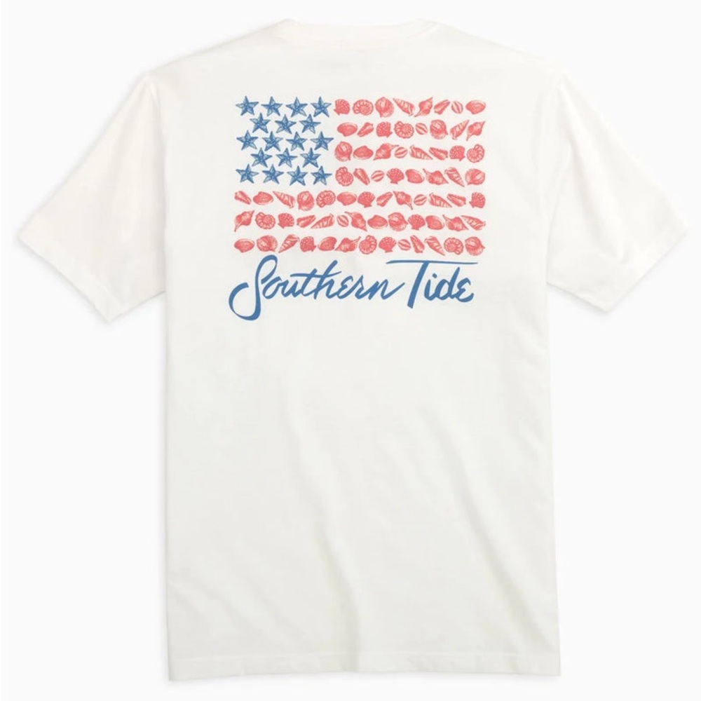 SOUTHERN TIDE SHORT SLEEVE SEA TO SHINING SEA SHELL TEE CLASSIC WHITE NWT